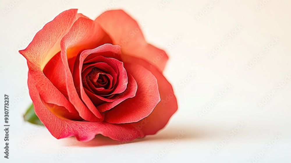 Fototapeta premium Close-Up Shot of Single Red Rose Flower on White Background - Floral Photography