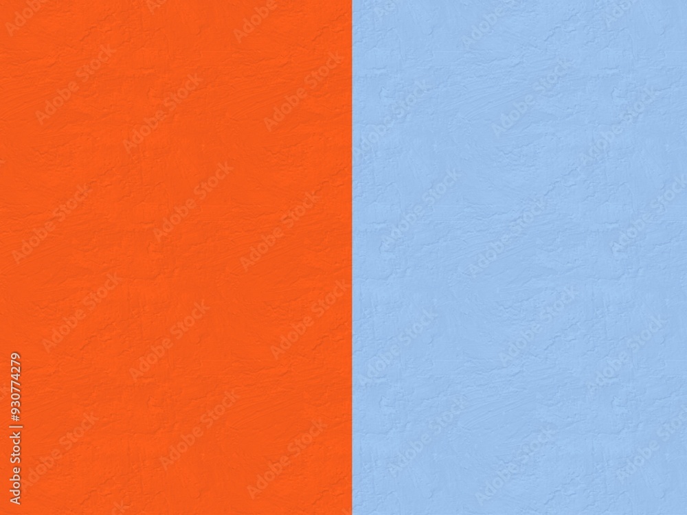 Fototapeta premium Abstract two-toned background with a bright orange side and a light blue textured side.