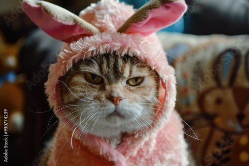 Cat Home Easter Costume: Annoyed Pet in Rabbit Dress-Up photo