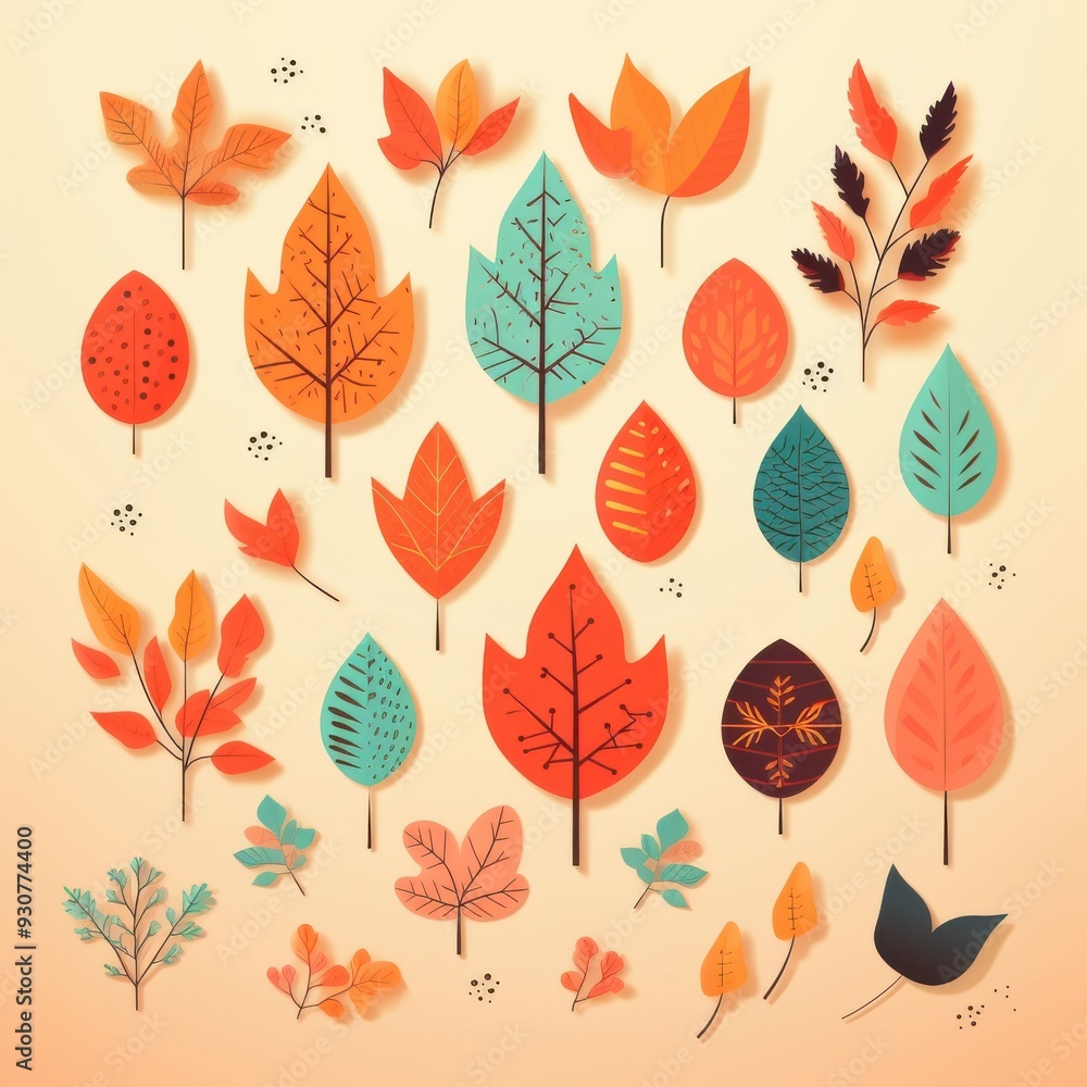 Fototapeta premium Various leaves in autumn colors