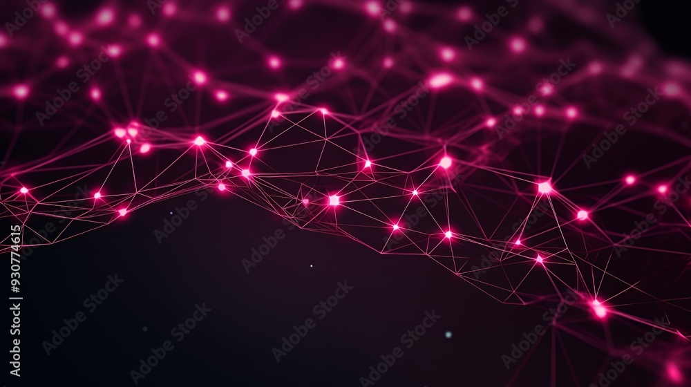 Fototapeta premium Abstract representation of a network with glowing nodes and interconnected lines.