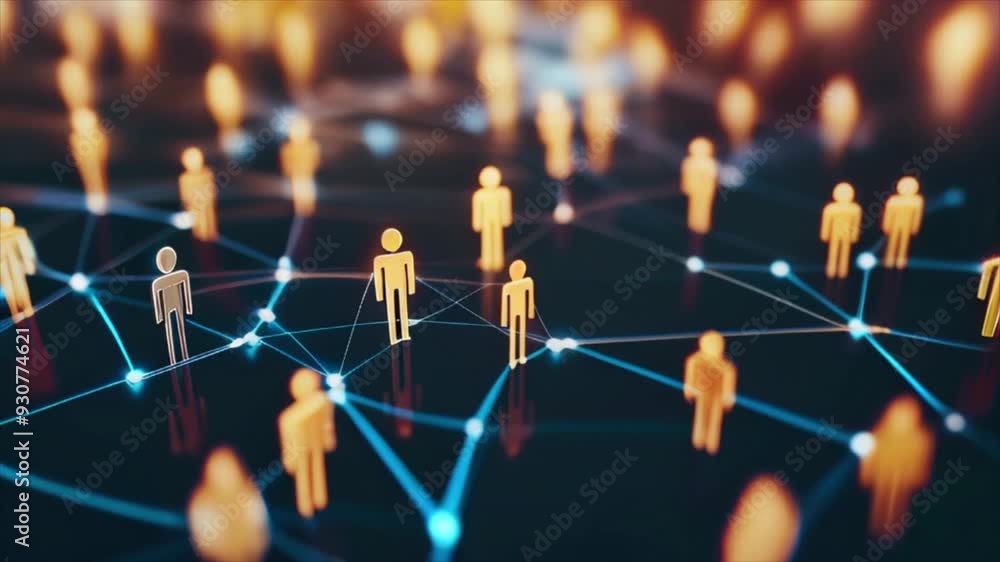 Social media network connection, people icons on dark background. Global internet technology and online data exchange