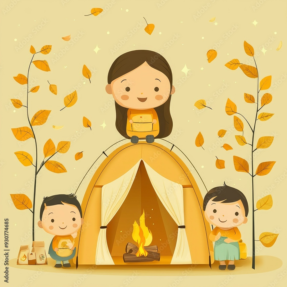 Kids Camping in Autumn