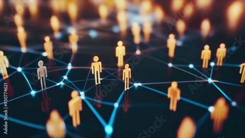 Social media network connection, people icons on dark background. Global internet technology and online data exchange