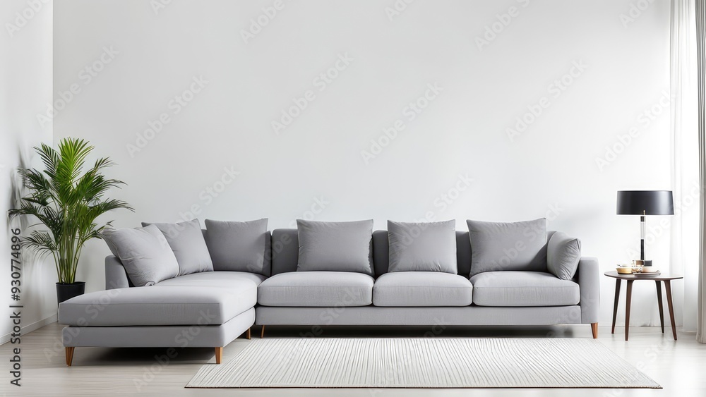 gray sofa in a white living room interior gray sofa in a white living room interior