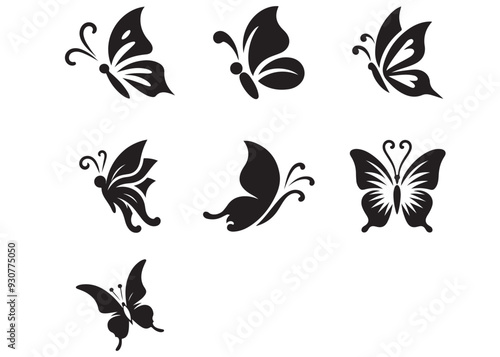  flying butterfly silhouette collection, flying butterfly silhouette logo, Silhouette butterfly vector design, flying butterflies silhouette set, vector illustration isolated on white background 