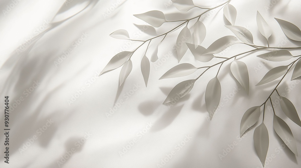 Obraz premium Delicate shadows of leafy branches cast on a white background.