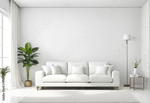 white sofa in a white living room interior