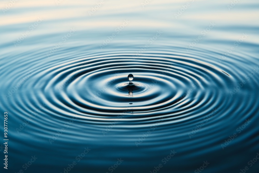 A single raindrop falls onto calm water, producing delicate ripples that spread outward, reflecting the surrounding tranquility A single raindrop falls onto calm water, producing delicate ripples that spread outward, reflecting the surrounding tranquility