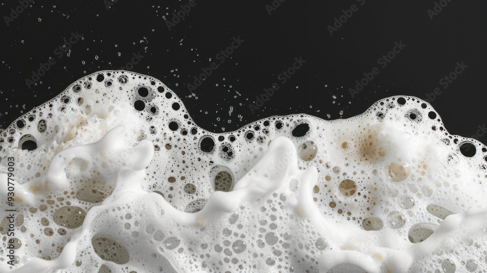 Close-Up of White Foam Bubbles on Black Background Close-Up of White Foam Bubbles on Black Background
