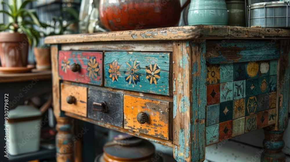 Illustrate the process of upcycling old furniture into stylish new Illustrate the process of upcycling old furniture into stylish new