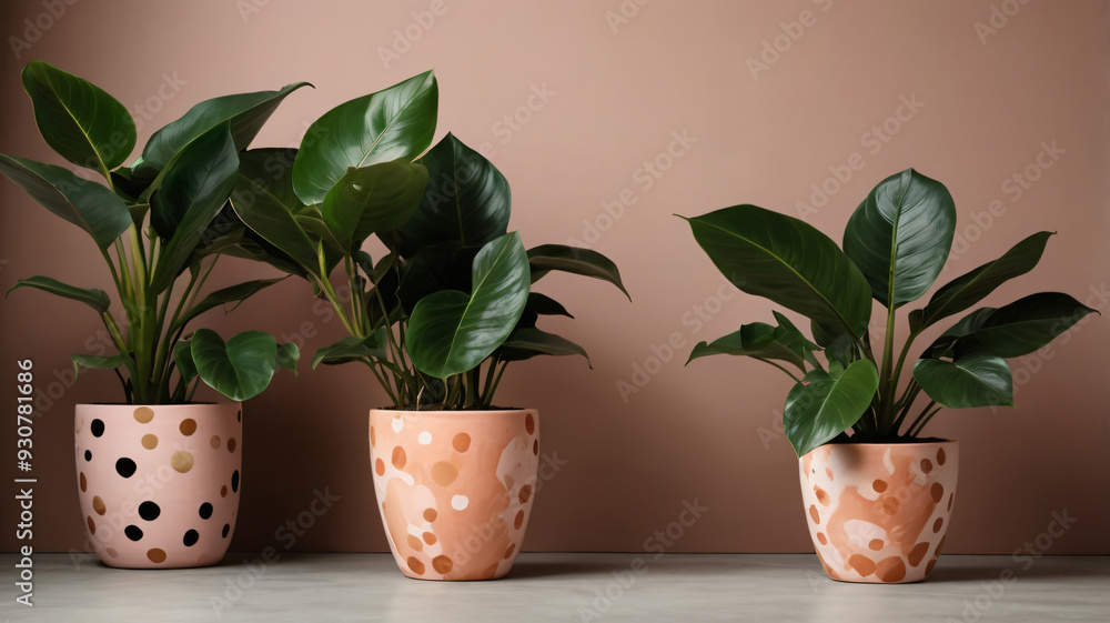 Obraz premium plants in an elegant pot, dark green leaves, minimalist pot