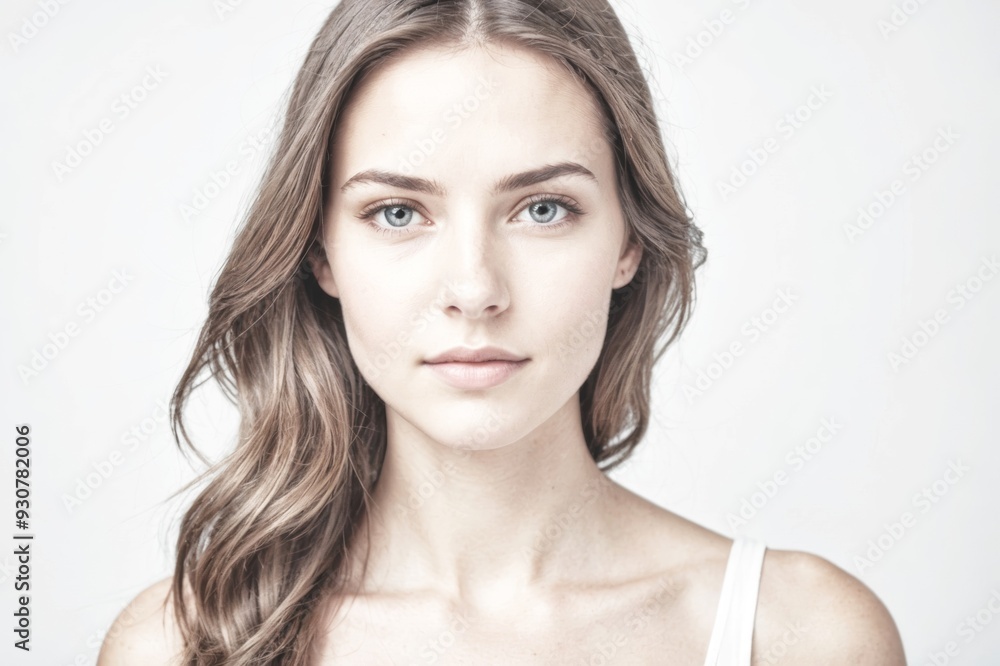 High key portrait of young beautiful woman on white back High key portrait of young beautiful woman on white back