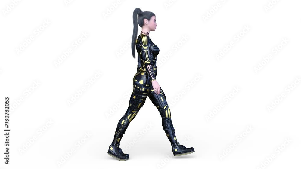 歩くサイバーウーマン 3DCGレンダリング 歩くサイバーウーマン 3DCGレンダリング