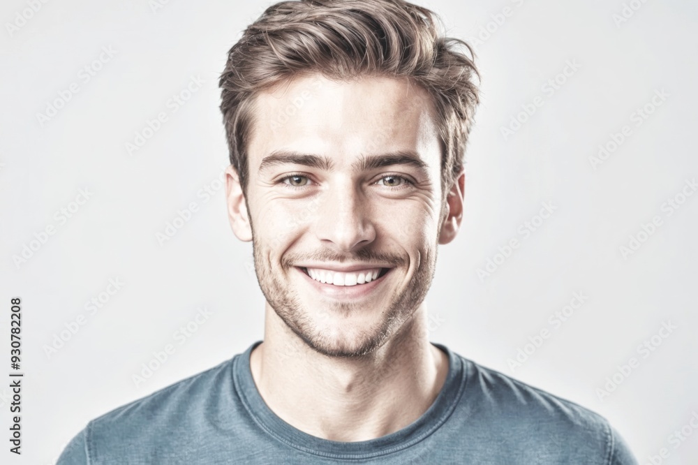 portrait of a handsome young man smiling at camera, isolated on gray portrait of a handsome young man smiling at camera, isolated on gray