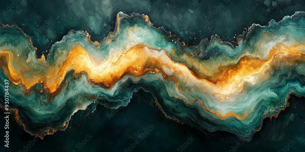 Emerald and Burnt Orange Organic Swirls on Metal Surface, generative ai Emerald and Burnt Orange Organic Swirls on Metal Surface, generative ai