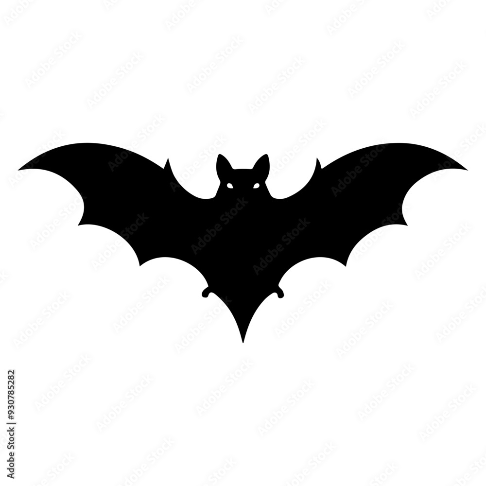 Fototapeta premium Halloween black bat silhouette isolated on a white background. A simple and clean bat icon vector illustration, featuring sharp wings and smooth edges, perfect for seasonal designs or spooky themes.