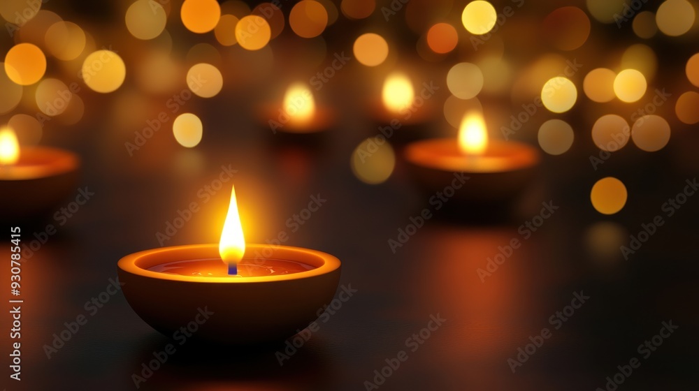 A Single Lit Candle With Golden Lights in the Background A Single Lit Candle With Golden Lights in the Background