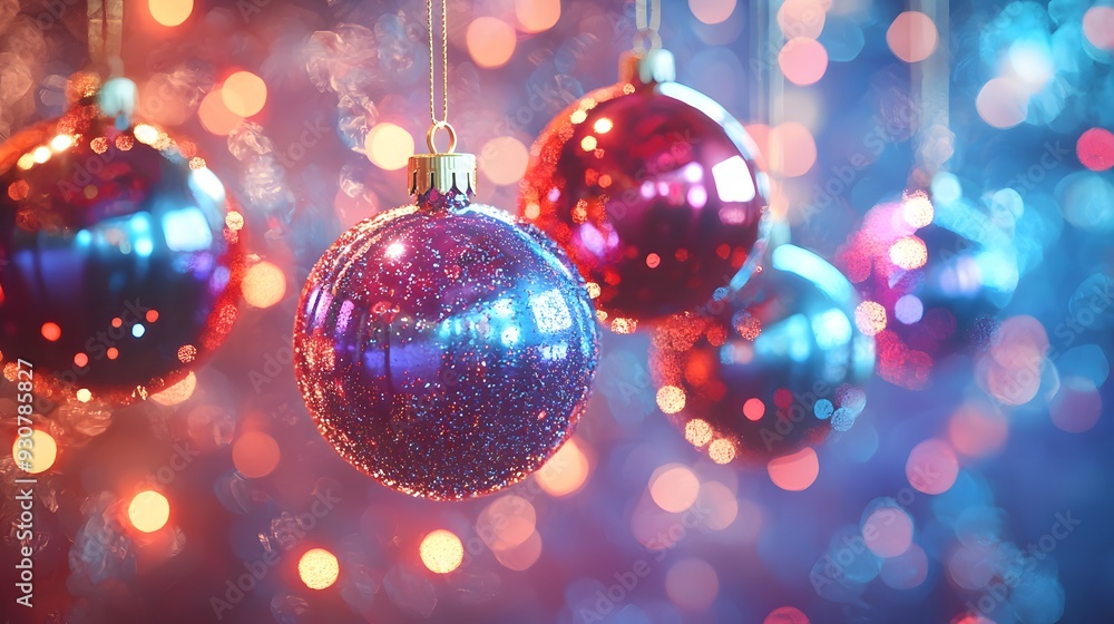 Christmas Baubles with Bokeh Lights. Christmas Baubles with Bokeh Lights.