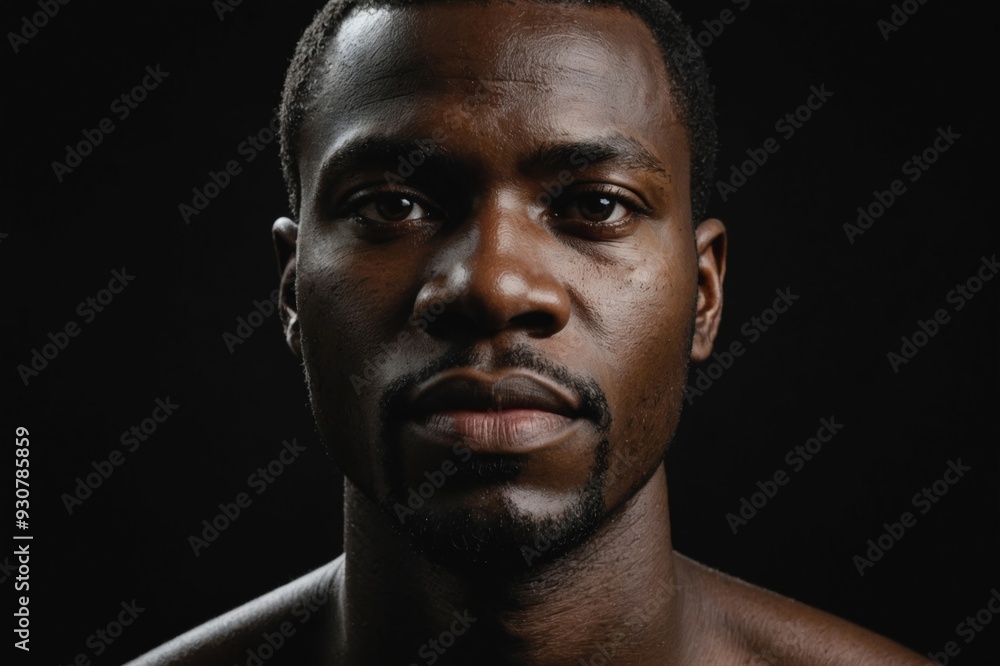 portrait of a african man look up on black background portrait of a african man look up on black background