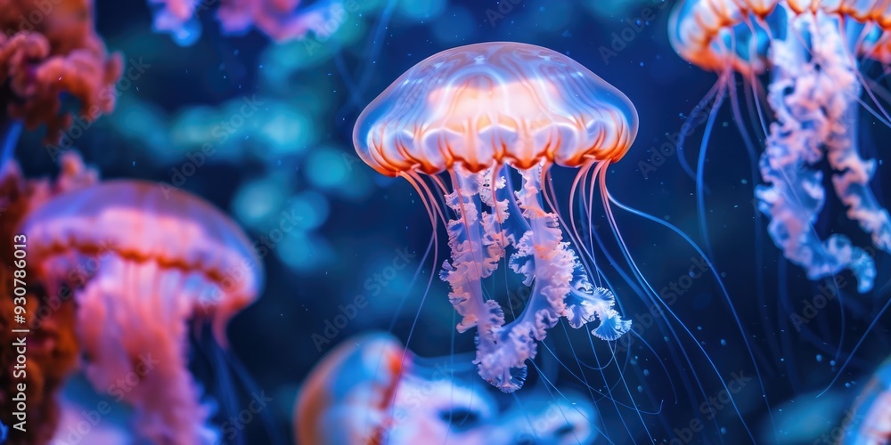 Fototapeta premium Jellyfish gracefully swimming in a tank