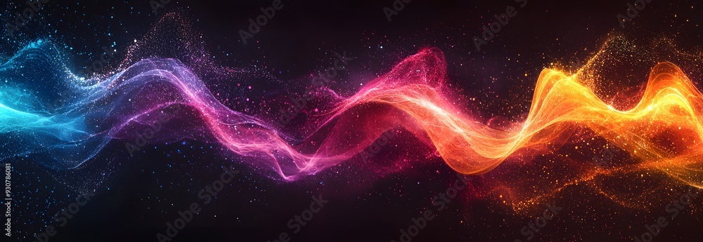 Abstract colorful glowing waves with particles. Abstract colorful glowing waves with particles.