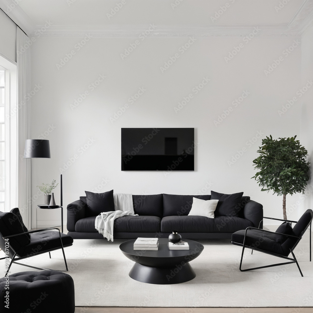 A minimalist living room black furniture A minimalist living room black furniture