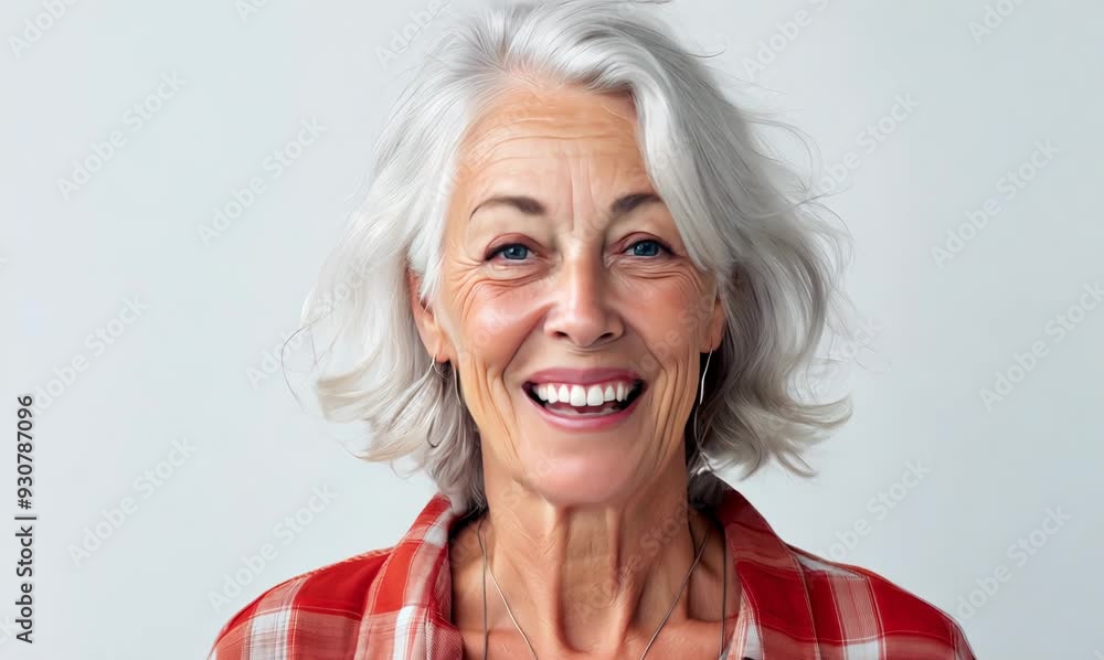 Portrait of a happy senior woman smiling at camera over white background Portrait of a happy senior woman smiling at camera over white background