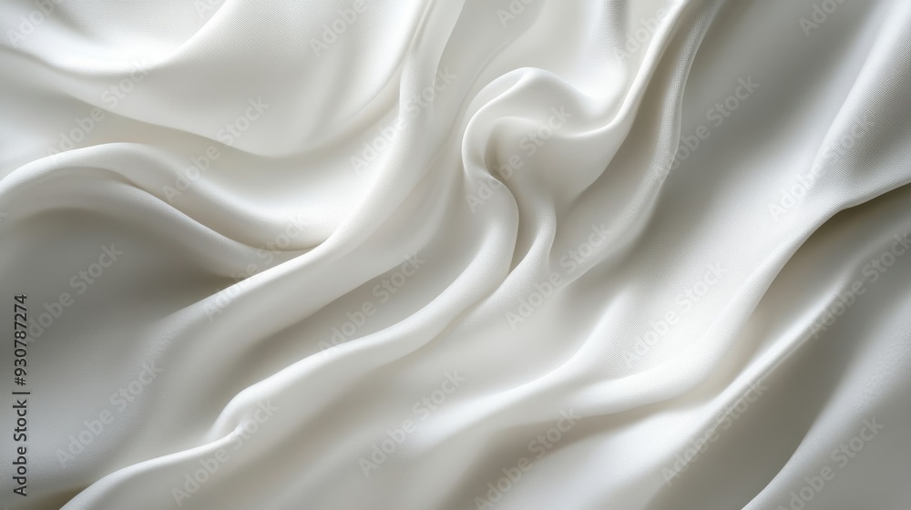 Close-up of white silk fabric with Close-up of white silk fabric with