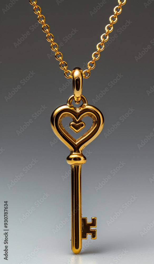 A gold key with a heart on it A gold key with a heart on it