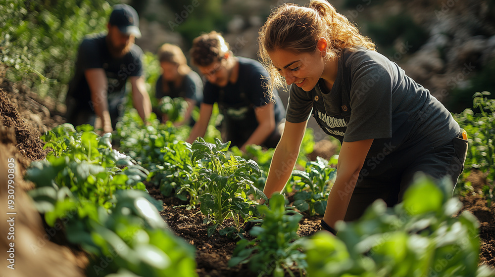 A group of volunteers creating a community garden in an urban area, providing fresh produce to local residents. A group of volunteers creating a community garden in an urban area, providing fresh produce to local residents.