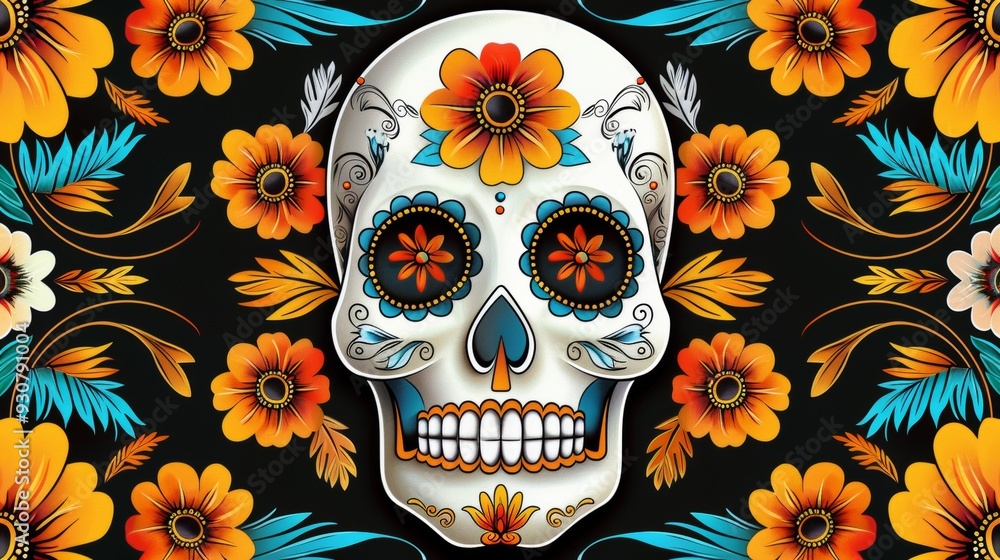 A skull with flowers painted on it A skull with flowers painted on it