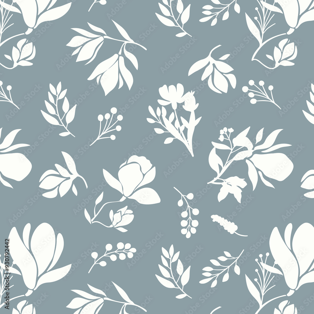 bicolor contour silhouette seamless pattern with flowers and leaves. Abstract floral spring, summer pattern. bicolor contour silhouette seamless pattern with flowers and leaves. Abstract floral spring, summer pattern.