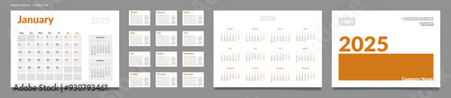 Set of 2025 Pages Monthly Calendar Planner Templates, Cover with Place for Photo, Company Logo, Annual. Design of Vector layout Calendar Pages size A4-21x29.7 cm in for print. Week start on Monday