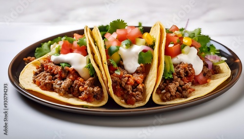 Three Delicious Ground Beef Tacos with Toppings