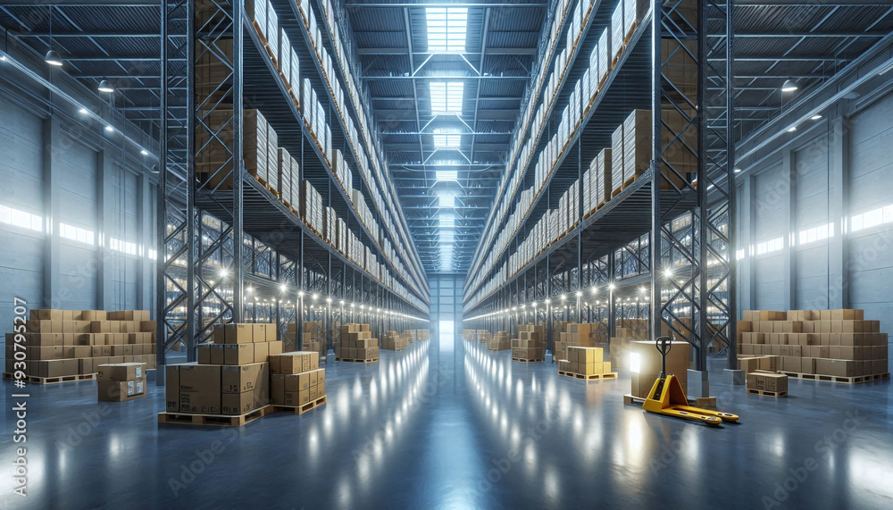 Fototapeta premium Warehouse Interior with Forklift