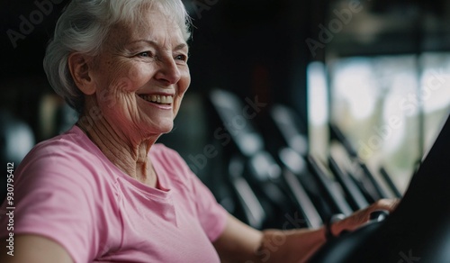 Senior Woman Exercising on Treadmill at Gym