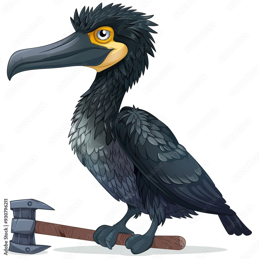 Fototapeta premium Cormorant Blacksmith Occupation fantasy animal cartoon isolated whitebackground