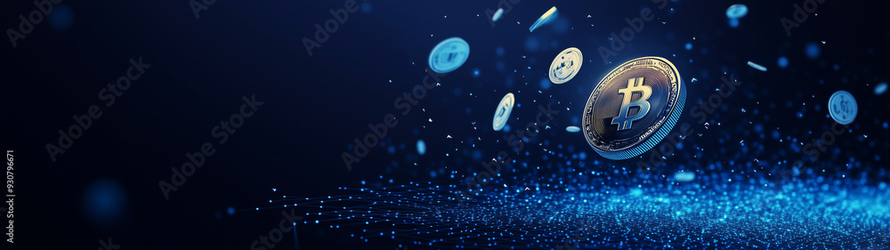 Cashback, money transfer, refund concept. Digital currency and coins. Futuristic low poly wireframe illustration, created with generative AI technology 