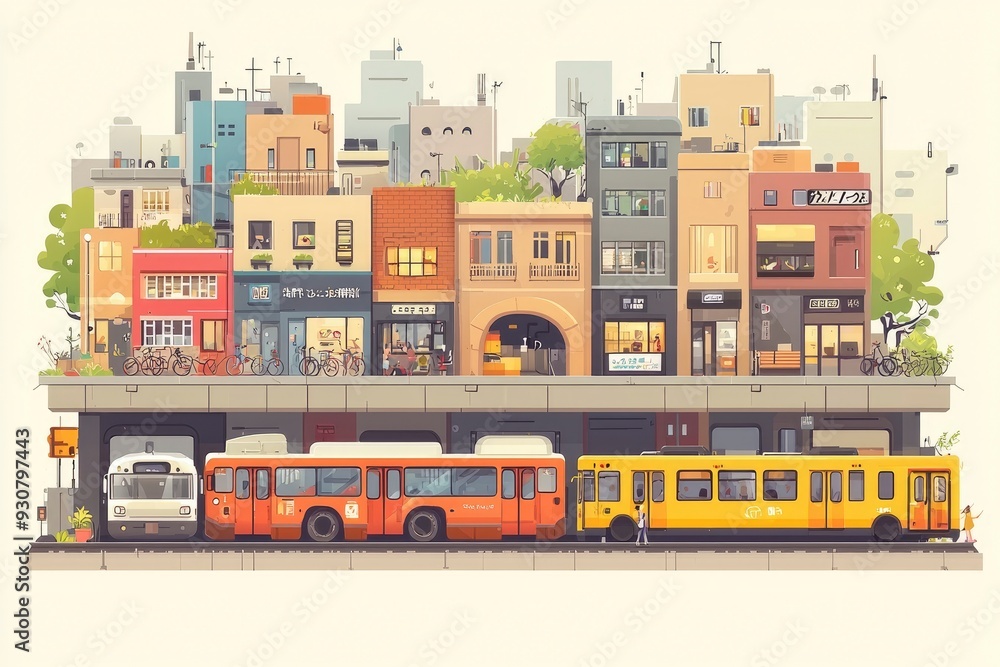 Obraz premium Urban Cityscape with Public Transportation