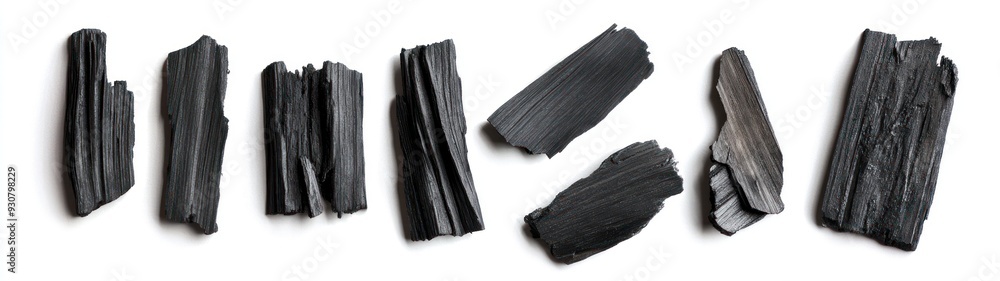 Black Charcoal Pieces Isolated on White Background Black Charcoal Pieces Isolated on White Background