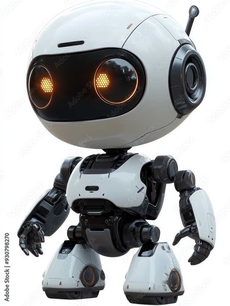 White and Black Robot with Orange Eyes White and Black Robot with Orange Eyes