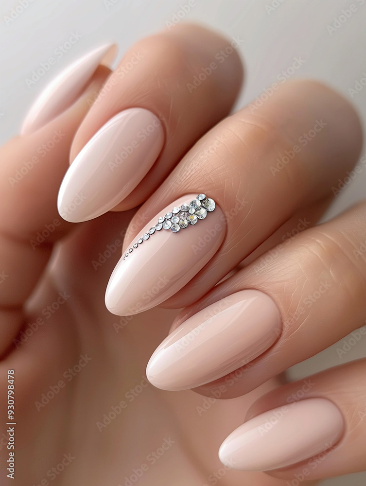 Delicate wedding manicure with decorated nail Delicate wedding manicure with decorated nail