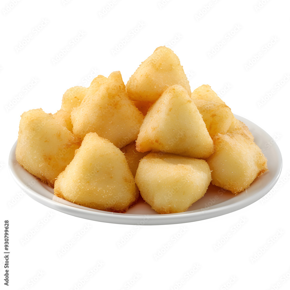 Dish of classic angolan fried cassava, set against a clear background Dish of classic angolan fried cassava, set against a clear background