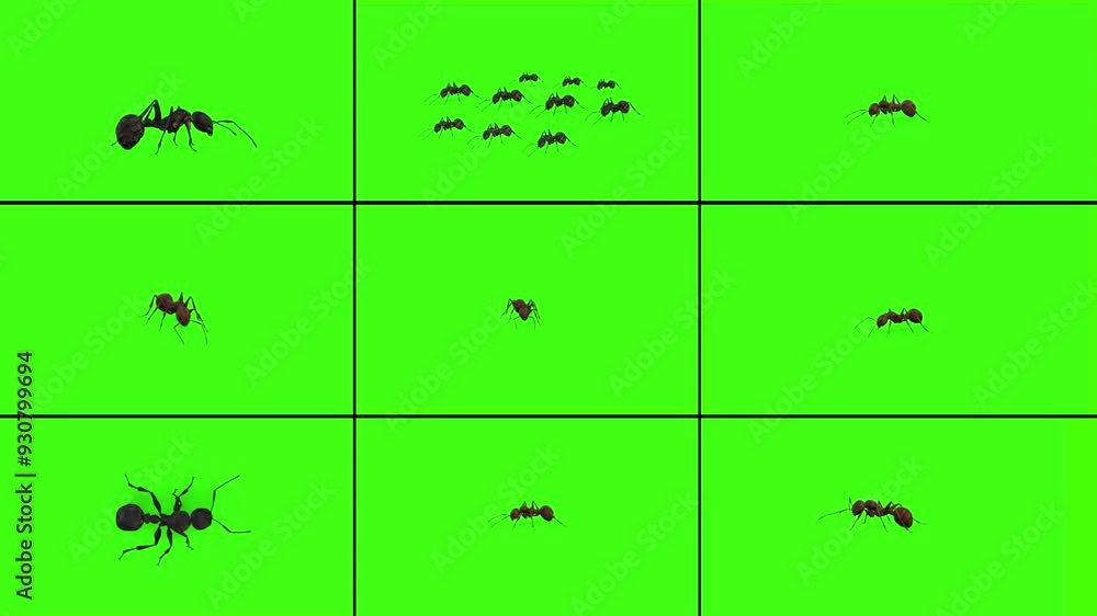 3D Ants Insect nine motion clip pack in one frame walking, attacking ...