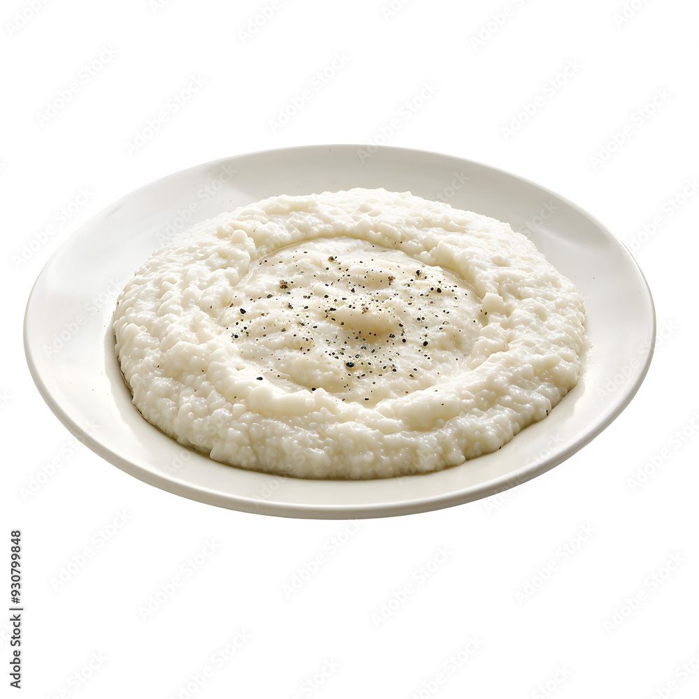 Funge, a staple angolan dish, served on a white plate, isolated on a transparent background Funge, a staple angolan dish, served on a white plate, isolated on a transparent background
