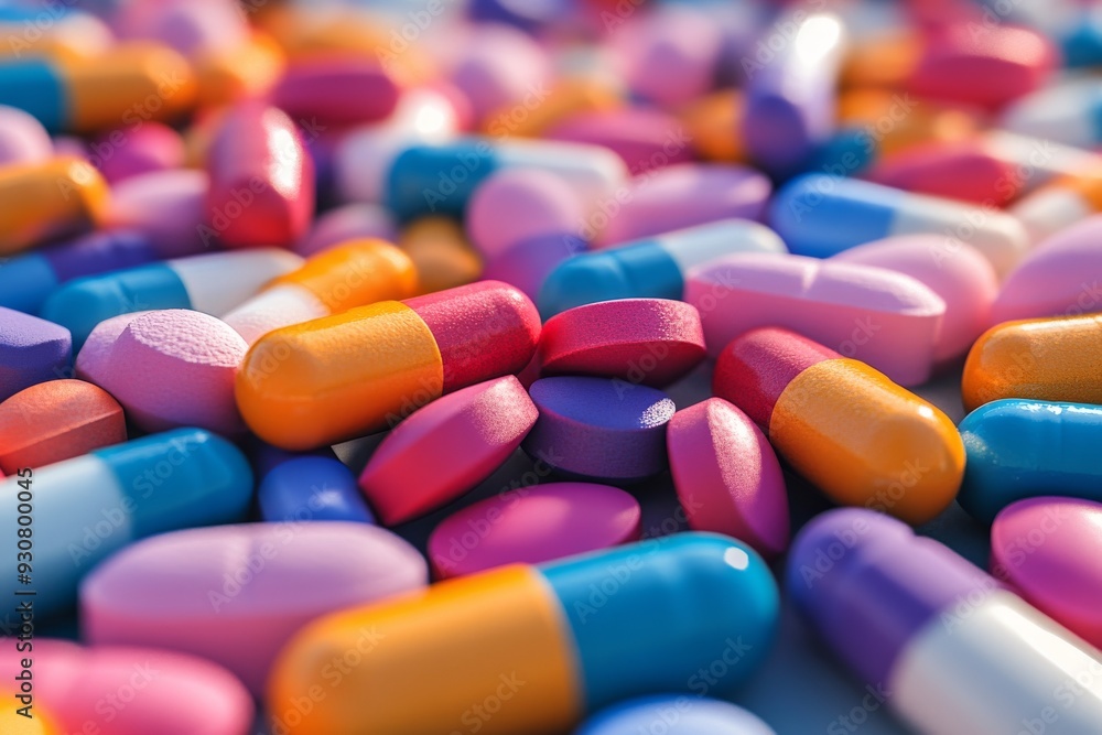 Vibrant array of multicolored pills depicting the diversity in pharmaceuticals Vibrant array of multicolored pills depicting the diversity in pharmaceuticals
