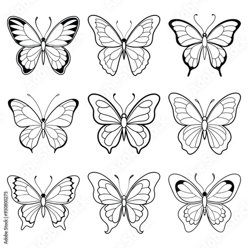 Butterfly hand drawing line art collection vector illustration isolated on white background