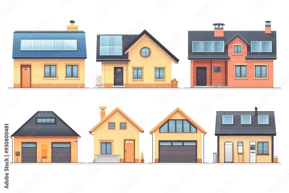 Set of Six Cartoon Houses with Different Designs and Features Set of Six Cartoon Houses with Different Designs and Features