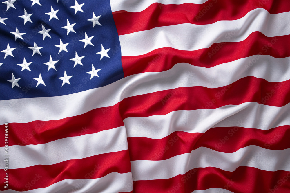close-up of the American flag with its red, white, and blue stripes and stars, beautifully waving in the wind close-up of the American flag with its red, white, and blue stripes and stars, beautifully waving in the wind